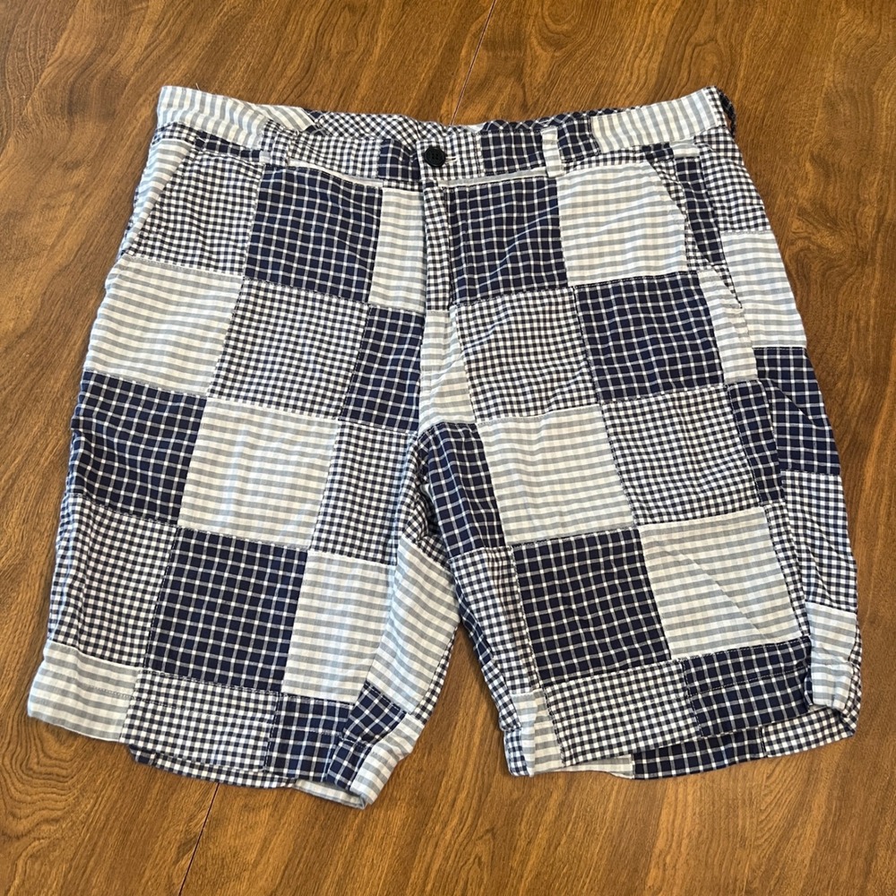 Brooks Brothers Mens Madras Blue Patchwork Shorts W36 Preppy Cotton